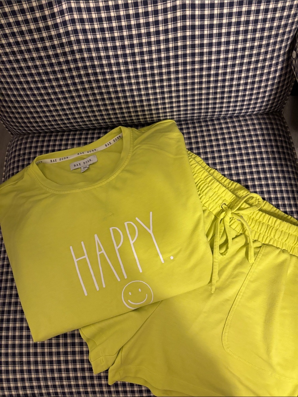 Rae Dunn Neon Yellow "HAPPY." Pajama Set